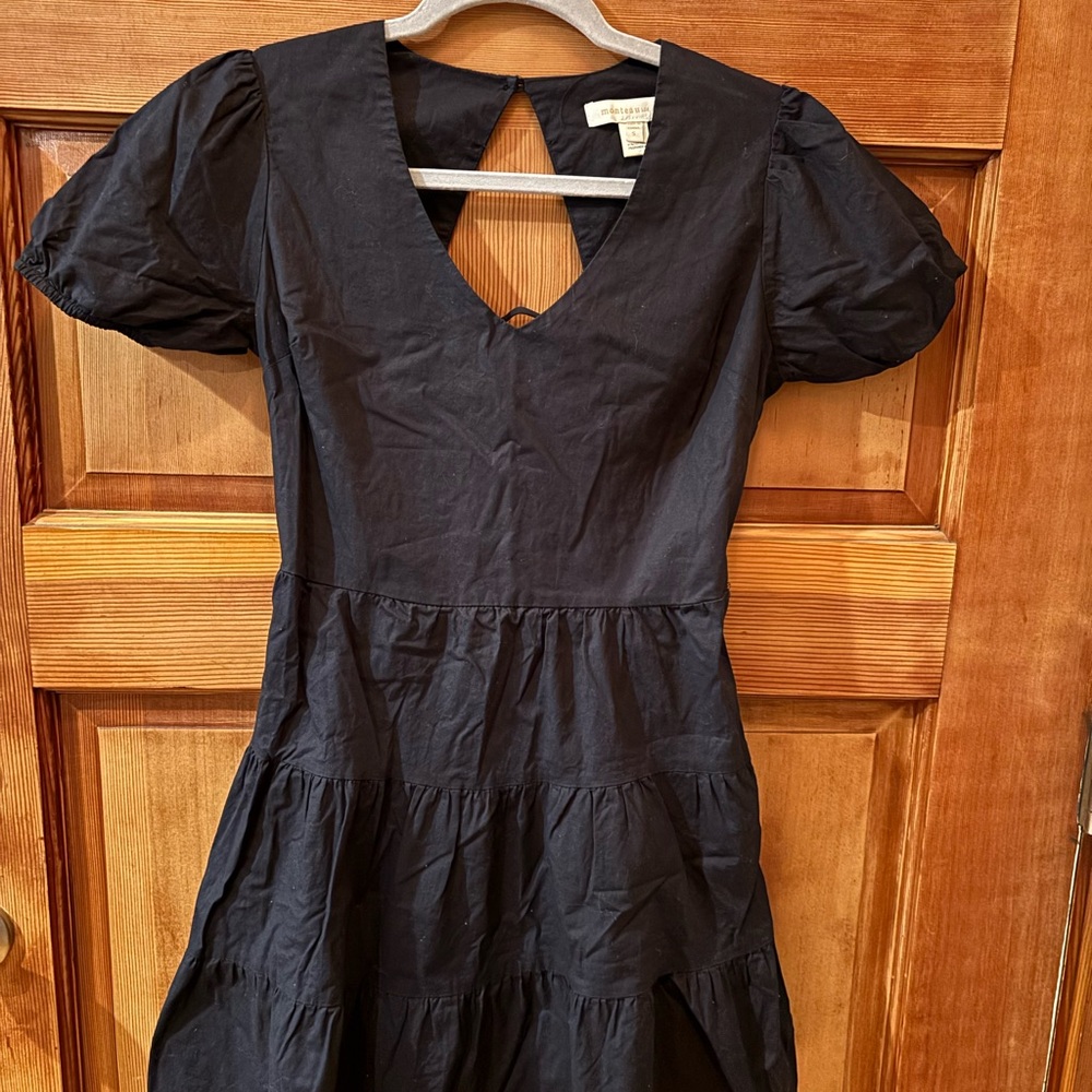 Monteau Black Backless Dress with Puff Sleeves